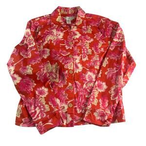 Coldwater Creek Womens sz Medium Red Pink Floral Lightweight Jacket
